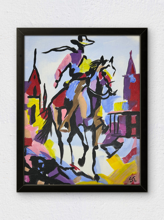 Just a Cool Cowboy and his Horse — 11x14 in.