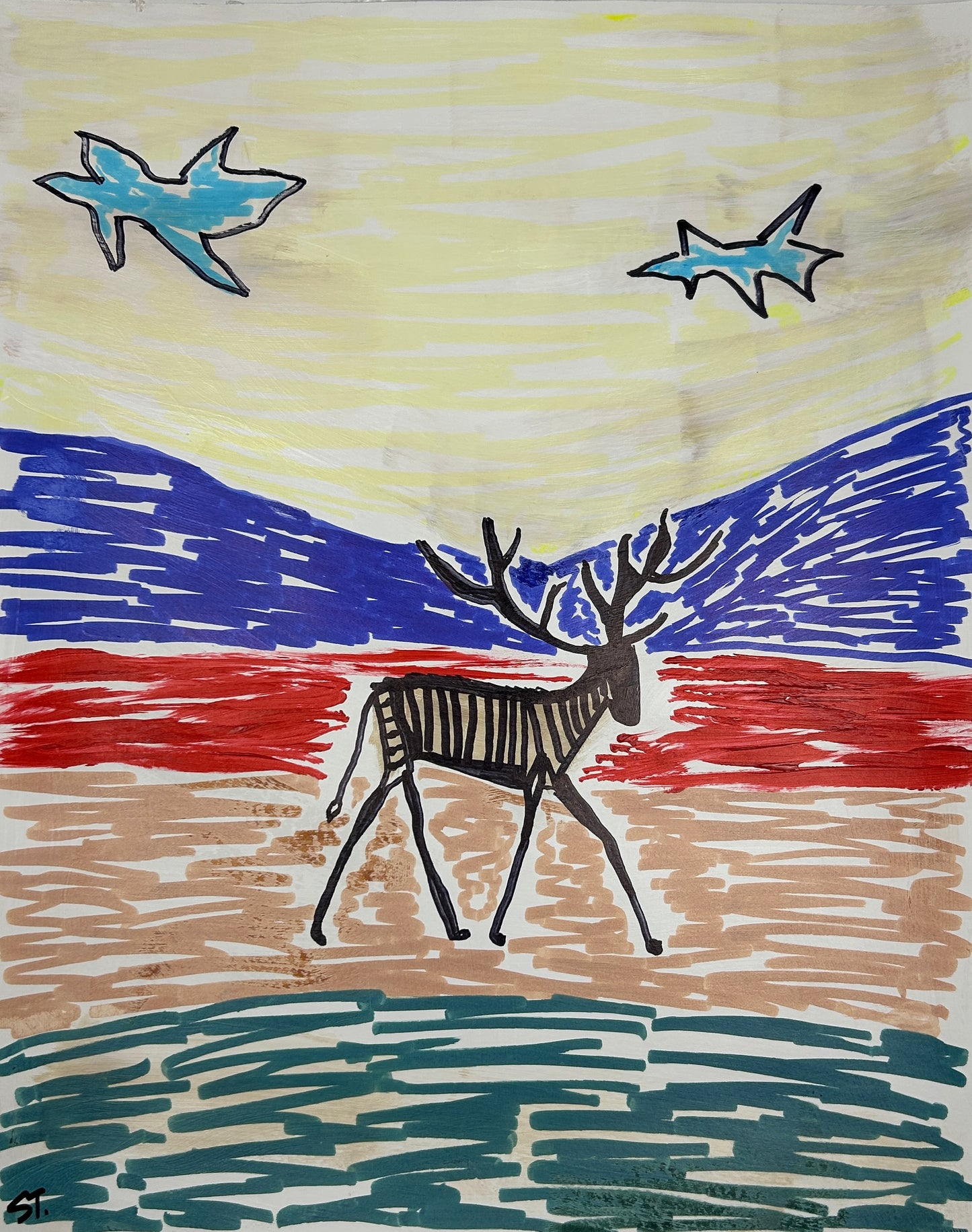 Reindeer in a Field — 11x14 in.
