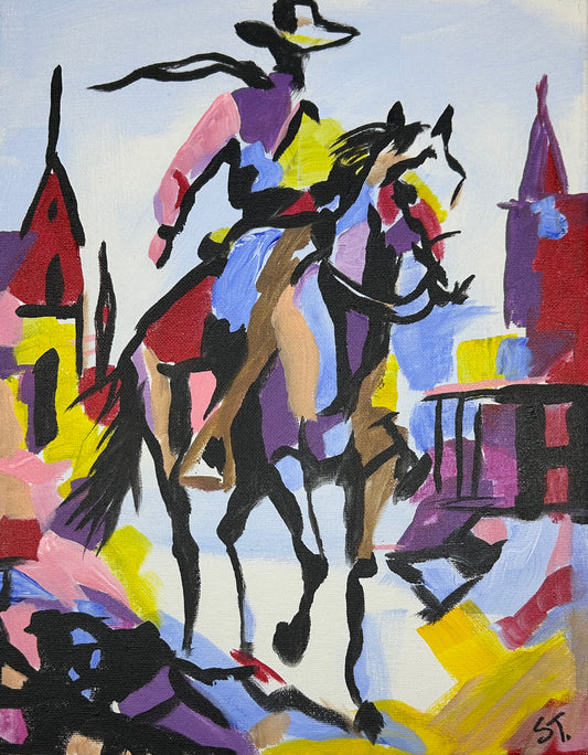 Just a Cool Cowboy and his Horse — 11x14 in.