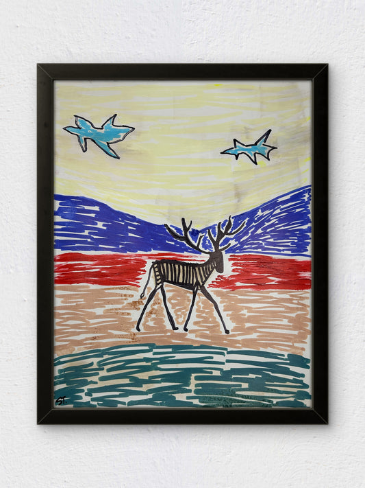 Reindeer in a Field — 11x14 in.